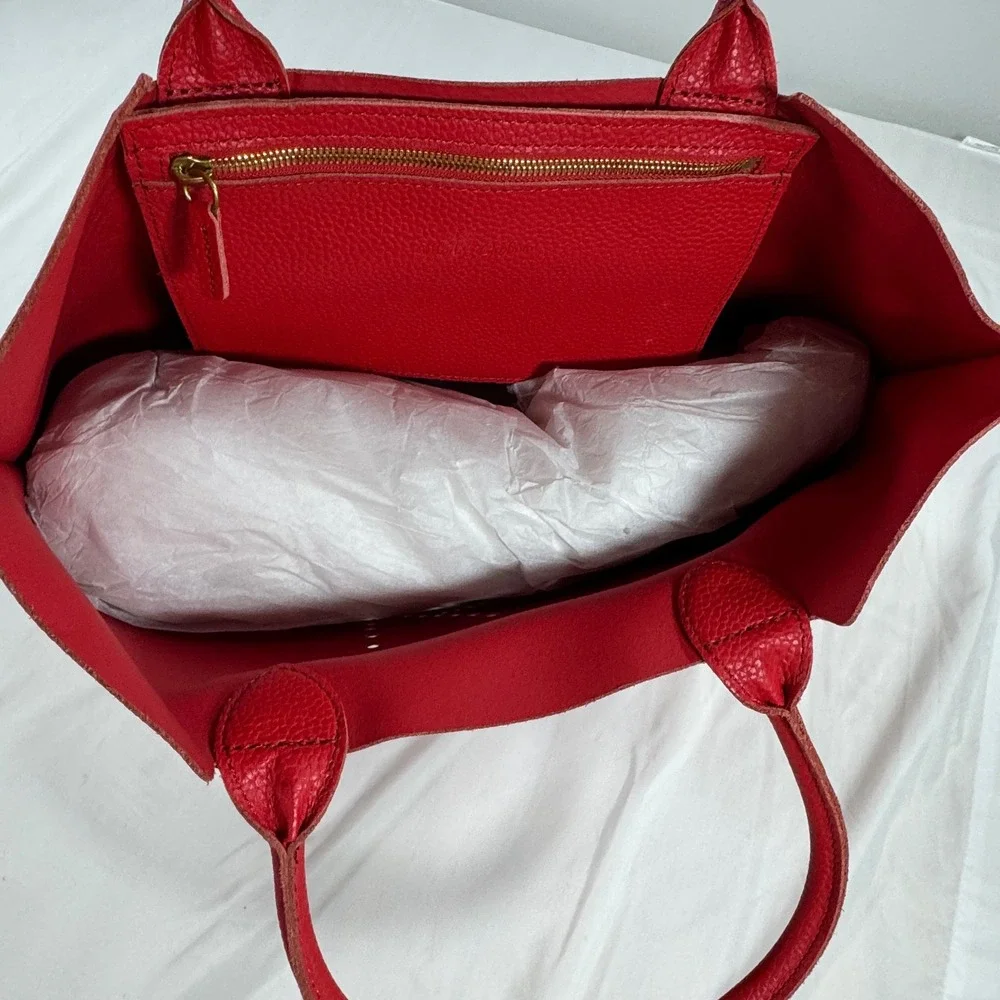 Mark and Graham Red Pebbled Leather Slouchy Tote Monogram K Handbag